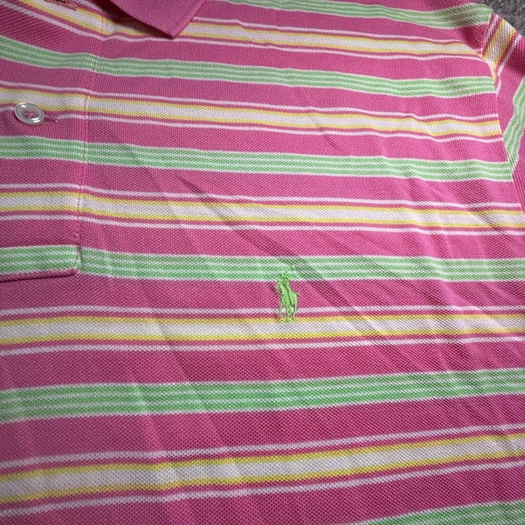 Men’s Polo Ralph Lauren Bright Pink Striped Short Sleeve Polo Shirt – Size XL - Picture 5 of 6